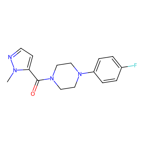 [4-(4-Fluorophenyl)-1-piperazinyl]-(2-methyl-3-pyrazolyl)methanone structure