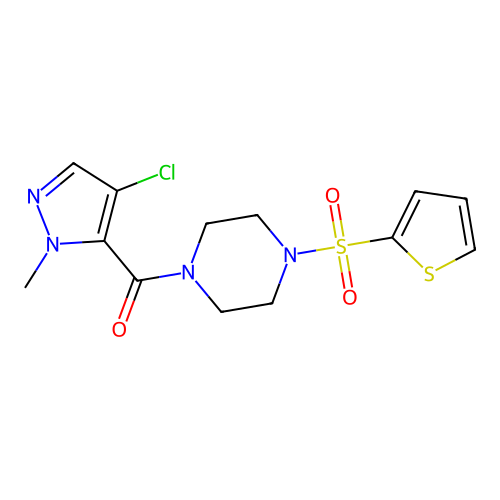 (4-Chloro-2-methylpyrazol-3-yl)-(4-thiophen-2-ylsulfonylpiperazin-1-yl)methanone structure