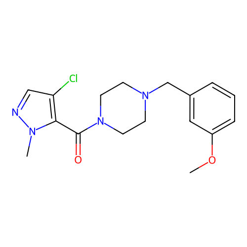 (4-chloro-2-methylpyrazol-3-yl)-[4-[(3-methoxyphenyl)methyl]piperazin-1-yl]methanone structure