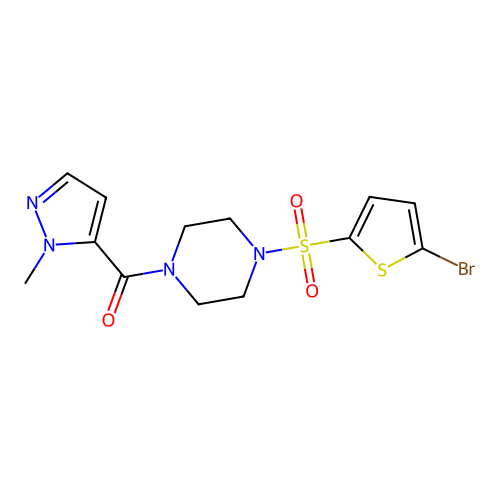 [4-(5-Bromothiophen-2-yl)sulfonylpiperazin-1-yl]-(2-methylpyrazol-3-yl)methanone structure
