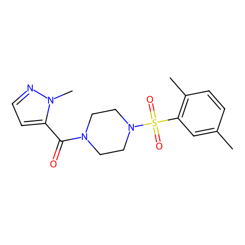 [4-(2,5-Dimethylphenyl)sulfonylpiperazin-1-yl]-(2-methylpyrazol-3-yl)methanone structure