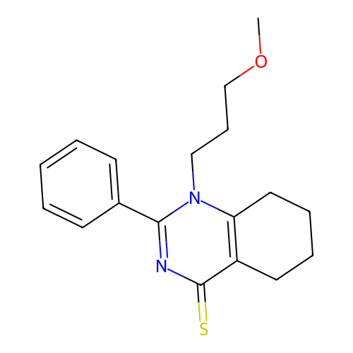 1-(3-methoxypropyl)-2-phenyl-5,6,7,8-tetrahydroquinazoline-4(1H)-thione structure
