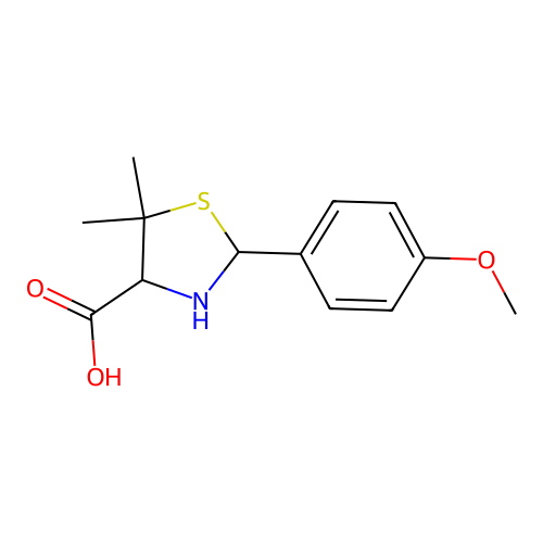 4-Thiazolidinecarboxylic acid, 2-(4-methoxyphenyl)-5,5-dimethyl- structure
