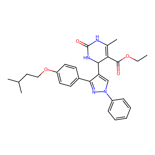 ethyl 6-methyl-4-{3-[4-(3-methylbutoxy)phenyl]-1-phenyl-1H-pyrazol-4-yl}-2-oxo-1,2,3,4-tetrahydropyrimidine-5-carboxylate structure