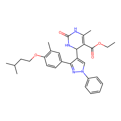 ethyl 6-methyl-4-{3-[3-methyl-4-(3-methylbutoxy)phenyl]-1-phenyl-1H-pyrazol-4-yl}-2-oxo-1,2,3,4-tetrahydropyrimidine-5-carboxylate structure