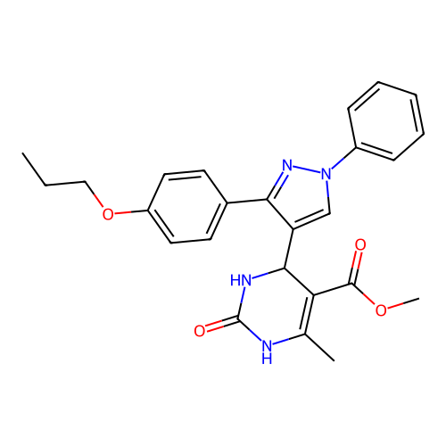 methyl 6-methyl-2-oxo-4-[1-phenyl-3-(4-propoxyphenyl)-1H-pyrazol-4-yl]-1,2,3,4-tetrahydropyrimidine-5-carboxylate structure