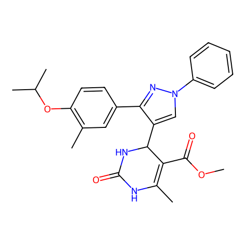 methyl 6-methyl-4-{3-[3-methyl-4-(propan-2-yloxy)phenyl]-1-phenyl-1H-pyrazol-4-yl}-2-oxo-1,2,3,4-tetrahydropyrimidine-5-carboxylate structure