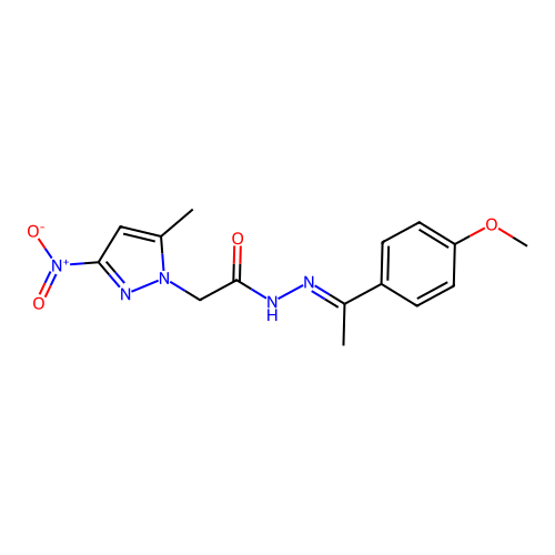 (E)-N'-(1-(4-methoxyphenyl)ethylidene)-2-(5-methyl-3-nitro-1H-pyrazol-1-yl)acetohydrazide structure