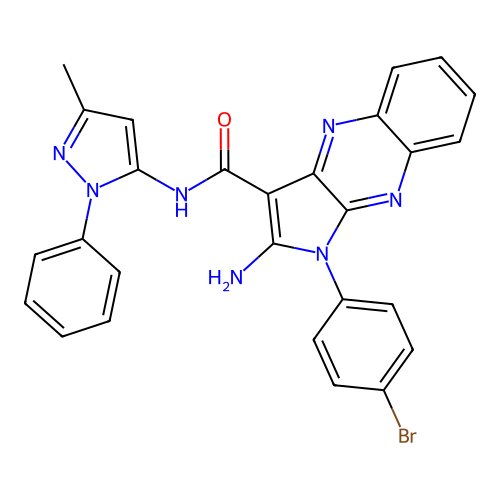 2-amino-1-(4-bromophenyl)-N-(3-methyl-1-phenyl-1H-pyrazol-5-yl)-1H-pyrrolo[2,3-b]quinoxaline-3-carboxamide structure
