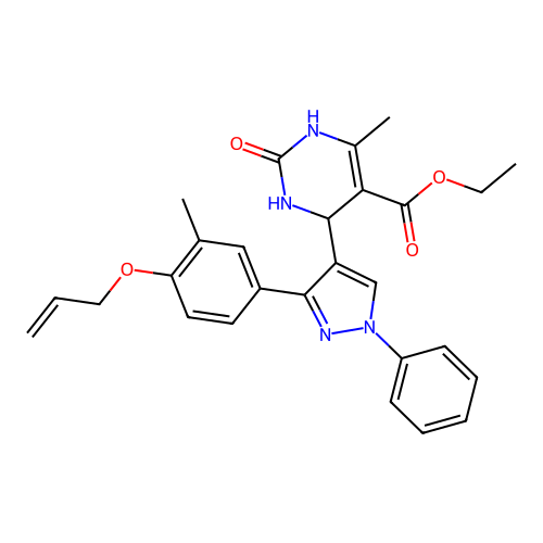 ethyl 6-methyl-4-{3-[3-methyl-4-(prop-2-en-1-yloxy)phenyl]-1-phenyl-1H-pyrazol-4-yl}-2-oxo-1,2,3,4-tetrahydropyrimidine-5-carboxylate structure