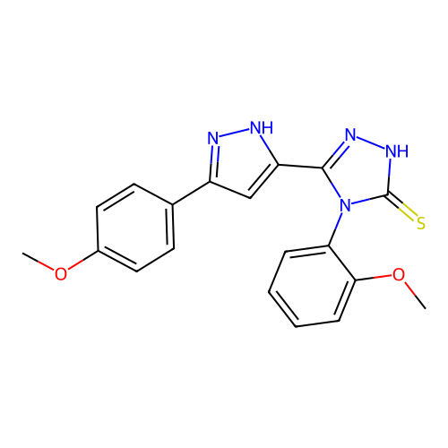 4-(2-methoxyphenyl)-3-[3-(4-methoxyphenyl)-1H-pyrazol-5-yl]-1H-1,2,4-triazole-5-thione structure