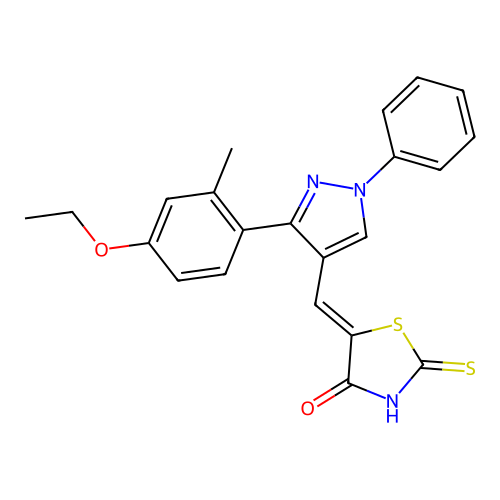 (5Z)-5-{[3-(4-ethoxy-2-methylphenyl)-1-phenyl-1H-pyrazol-4-yl]methylidene}-2-thioxo-1,3-thiazolidin-4-one structure