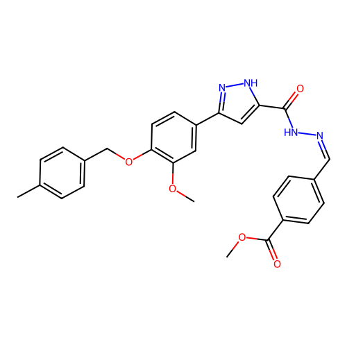 methyl 4-[(E)-{2-[(5-{3-methoxy-4-[(4-methylbenzyl)oxy]phenyl}-1H-pyrazol-3-yl)carbonyl]hydrazinylidene}methyl]benzoate structure
