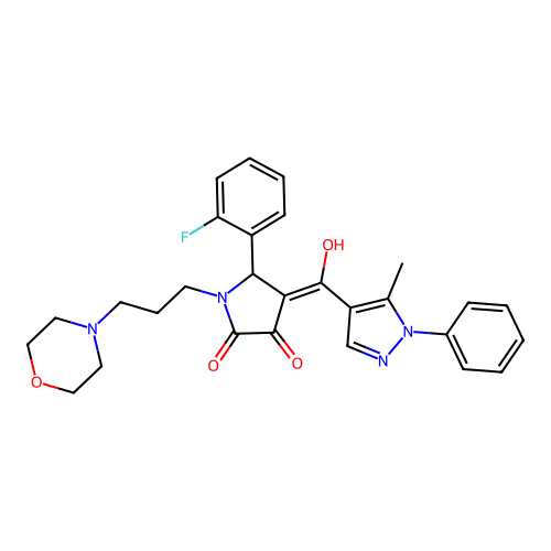 (4E)-5-(2-fluorophenyl)-4-[hydroxy-(5-methyl-1-phenylpyrazol-4-yl)methylidene]-1-(3-morpholin-4-ylpropyl)pyrrolidine-2,3-dione structure