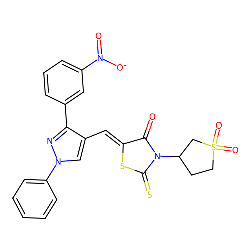 (Z)-3-(1,1-dioxidotetrahydrothiophen-3-yl)-5-((3-(3-nitrophenyl)-1-phenyl-1H-pyrazol-4-yl)methylene)-2-thioxothiazolidin-4-one structure
