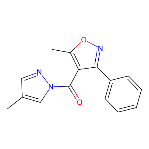 (5-Methyl-3-phenyl-1,2-oxazol-4-yl)-(4-methylpyrazol-1-yl)methanone structure