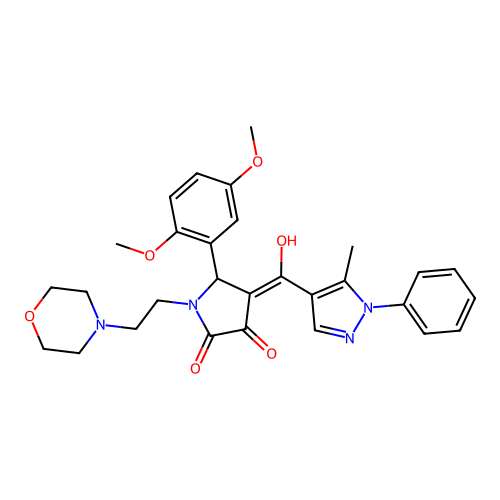 (4E)-5-(2,5-dimethoxyphenyl)-4-[hydroxy-(5-methyl-1-phenylpyrazol-4-yl)methylidene]-1-(2-morpholin-4-ylethyl)pyrrolidine-2,3-dione structure
