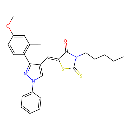 (5Z)-5-{[3-(4-methoxy-2-methylphenyl)-1-phenyl-1H-pyrazol-4-yl]methylidene}-3-pentyl-2-thioxo-1,3-thiazolidin-4-one structure