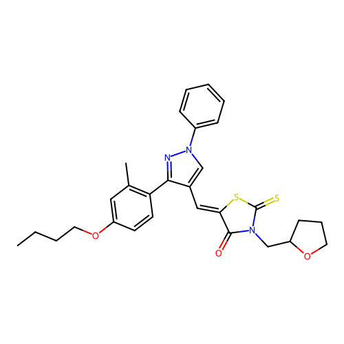 (5Z)-5-{[3-(4-BUTOXY-2-METHYLPHENYL)-1-PHENYL-1H-PYRAZOL-4-YL]METHYLENE}-3-(TETRAHYDRO-2-FURANYLMETHYL)-2-THIOXO-1,3-THIAZOLIDIN-4-ONE structure
