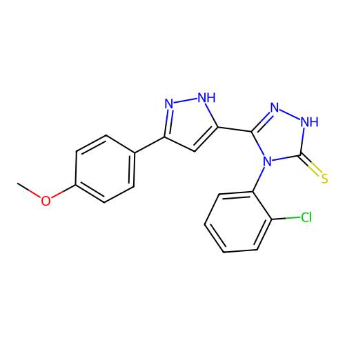 4-(2-chlorophenyl)-5-[3-(4-methoxyphenyl)-1H-pyrazol-5-yl]-4H-1,2,4-triazole-3-thiol structure