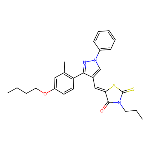 (5Z)-5-{[3-(4-butoxy-2-methylphenyl)-1-phenyl-1H-pyrazol-4-yl]methylidene}-3-propyl-2-thioxo-1,3-thiazolidin-4-one structure