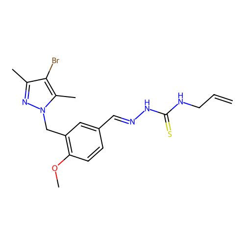 (2E)-2-{3-[(4-bromo-3,5-dimethyl-1H-pyrazol-1-yl)methyl]-4-methoxybenzylidene}-N-(prop-2-en-1-yl)hydrazinecarbothioamide structure