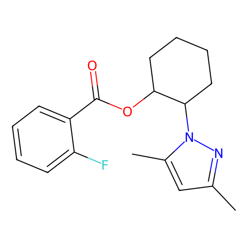 2-(3,5-dimethyl-1H-pyrazol-1-yl)cyclohexyl 2-fluorobenzoate structure
