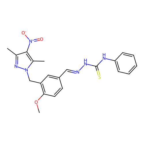 (2E)-2-{3-[(3,5-dimethyl-4-nitro-1H-pyrazol-1-yl)methyl]-4-methoxybenzylidene}-N-phenylhydrazinecarbothioamide structure