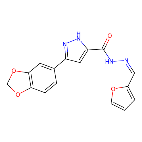 3-(1,3-benzodioxol-5-yl)-N-[(Z)-furan-2-ylmethylideneamino]-1H-pyrazole-5-carboxamide structure