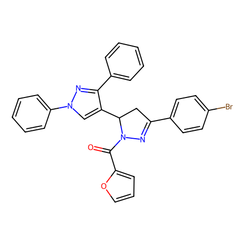 (5-(4-bromophenyl)-1',3'-diphenyl-3,4-dihydro-1'H,2H-[3,4'-bipyrazol]-2-yl)(furan-2-yl)methanone structure