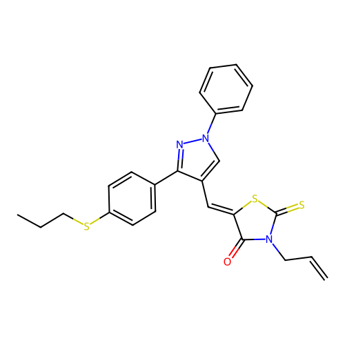 (Z)-3-allyl-5-((1-phenyl-3-(4-(propylthio)phenyl)-1H-pyrazol-4-yl)methylene)-2-thioxothiazolidin-4-one structure
