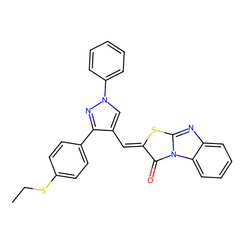 (2Z)-2-({3-[4-(ethylsulfanyl)phenyl]-1-phenyl-1H-pyrazol-4-yl}methylidene)[1,3]thiazolo[3,2-a]benzimidazol-3(2H)-one structure