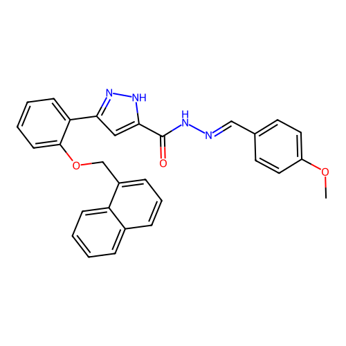 (E)-N'-(4-methoxybenzylidene)-3-(2-(naphthalen-1-ylmethoxy)phenyl)-1H-pyrazole-5-carbohydrazide structure