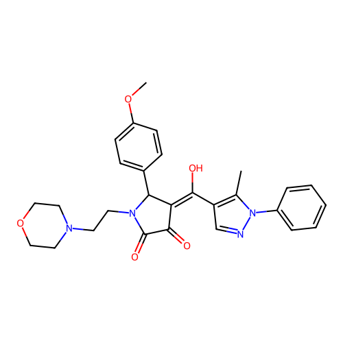 (4E)-4-[hydroxy-(5-methyl-1-phenylpyrazol-4-yl)methylidene]-5-(4-methoxyphenyl)-1-(2-morpholin-4-ylethyl)pyrrolidine-2,3-dione structure