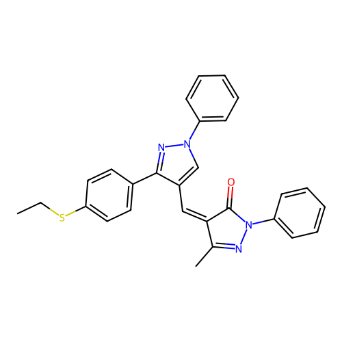 4-((Z)-1-{3-[4-(ethylsulfanyl)phenyl]-1-phenyl-1H-pyrazol-4-yl}methylidene)-3-methyl-1-phenyl-1H-pyrazol-5-one structure