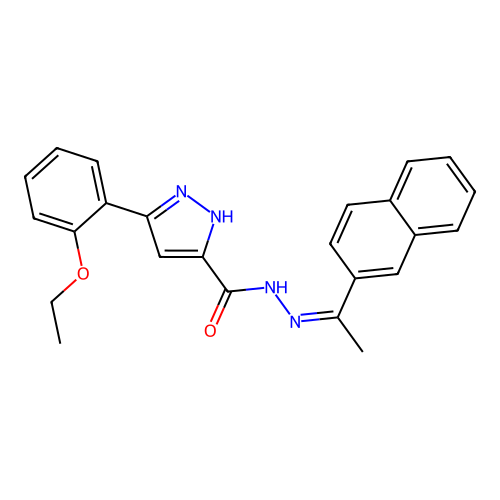 (Z)-3-(2-ethoxyphenyl)-N'-(1-(naphthalen-2-yl)ethylidene)-1H-pyrazole-5-carbohydrazide structure