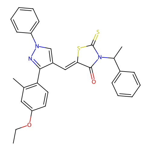 (5Z)-5-{[3-(4-ETHOXY-2-METHYLPHENYL)-1-PHENYL-1H-PYRAZOL-4-YL]METHYLENE}-3-(1-PHENYLETHYL)-2-THIOXO-1,3-THIAZOLIDIN-4-ONE structure