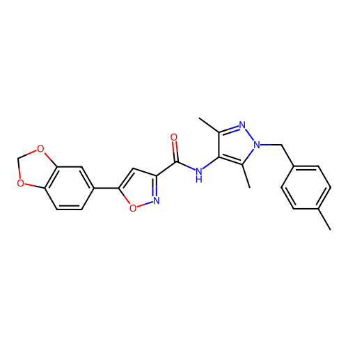 5-(1,3-benzodioxol-5-yl)-N-[3,5-dimethyl-1-(4-methylbenzyl)-1H-pyrazol-4-yl]isoxazole-3-carboxamide structure