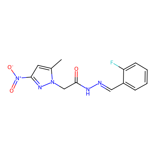 N'-[(E)-(2-fluorophenyl)methylidene]-2-(5-methyl-3-nitro-1H-pyrazol-1-yl)acetohydrazide structure