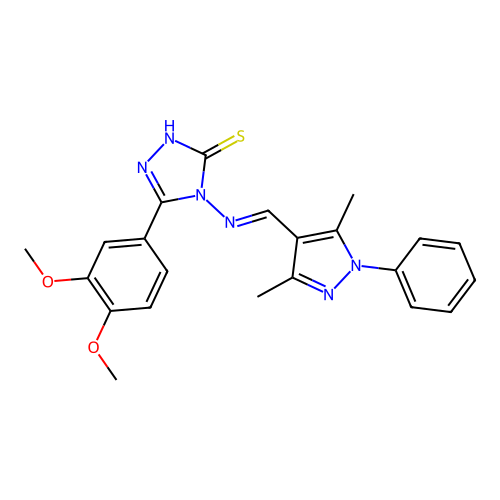 3-(3,4-dimethoxyphenyl)-4-[(E)-(3,5-dimethyl-1-phenylpyrazol-4-yl)methylideneamino]-1H-1,2,4-triazole-5-thione structure