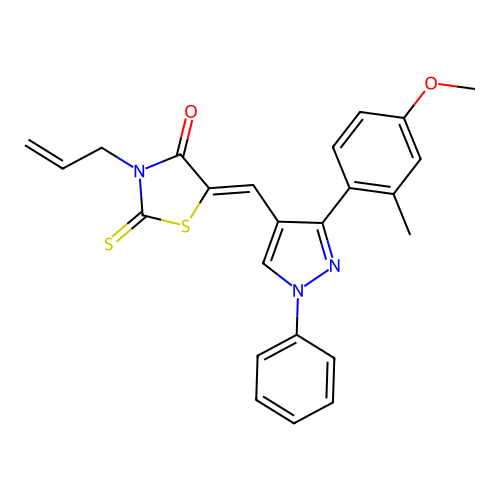 (5Z)-5-{[3-(4-methoxy-2-methylphenyl)-1-phenyl-1H-pyrazol-4-yl]methylidene}-3-(prop-2-en-1-yl)-2-thioxo-1,3-thiazolidin-4-one structure