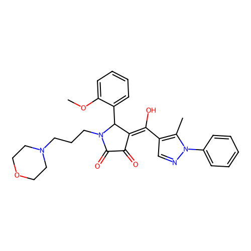 (4E)-4-[hydroxy-(5-methyl-1-phenylpyrazol-4-yl)methylidene]-5-(2-methoxyphenyl)-1-(3-morpholin-4-ylpropyl)pyrrolidine-2,3-dione structure