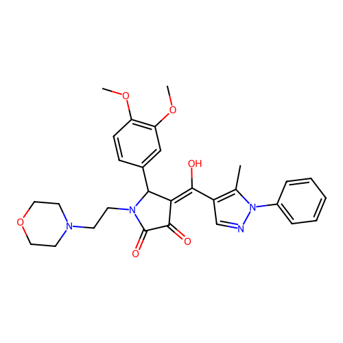 (4E)-5-(3,4-dimethoxyphenyl)-4-[hydroxy-(5-methyl-1-phenylpyrazol-4-yl)methylidene]-1-(2-morpholin-4-ylethyl)pyrrolidine-2,3-dione structure