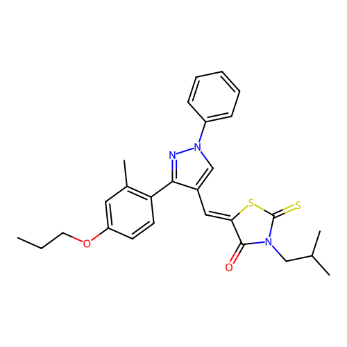 (5Z)-3-isobutyl-5-{[3-(2-methyl-4-propoxyphenyl)-1-phenyl-1H-pyrazol-4-yl]methylene}-2-thioxo-1,3-thiazolidin-4-one structure