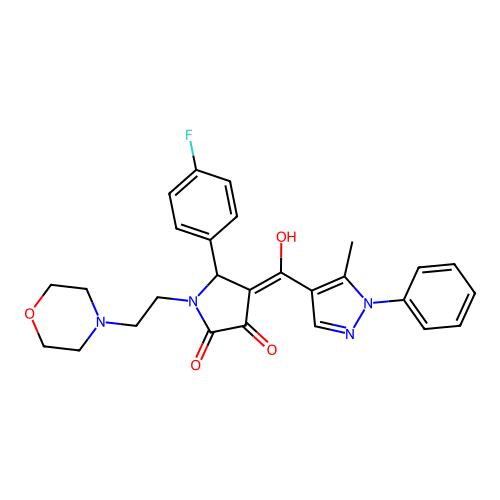 (4E)-5-(4-fluorophenyl)-4-[hydroxy-(5-methyl-1-phenylpyrazol-4-yl)methylidene]-1-(2-morpholin-4-ylethyl)pyrrolidine-2,3-dione structure