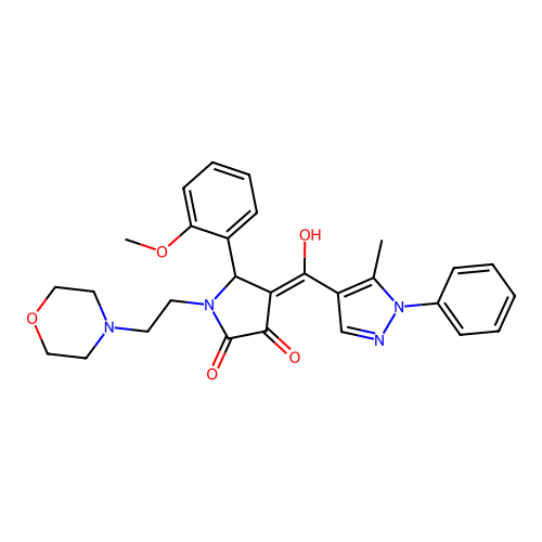(4E)-4-[hydroxy-(5-methyl-1-phenylpyrazol-4-yl)methylidene]-5-(2-methoxyphenyl)-1-(2-morpholin-4-ylethyl)pyrrolidine-2,3-dione structure