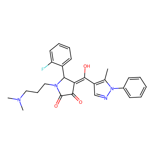 (4E)-1-[3-(dimethylamino)propyl]-5-(2-fluorophenyl)-4-[hydroxy-(5-methyl-1-phenylpyrazol-4-yl)methylidene]pyrrolidine-2,3-dione structure