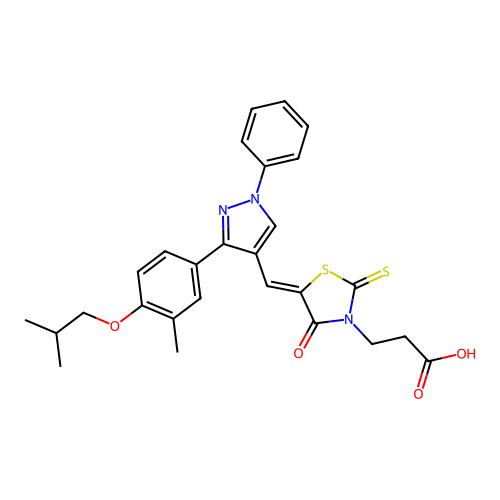 3-[(5Z)-5-({3-[3-methyl-4-(2-methylpropoxy)phenyl]-1-phenyl-1H-pyrazol-4-yl}methylidene)-4-oxo-2-thioxo-1,3-thiazolidin-3-yl]propanoic acid structure