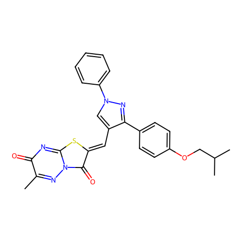 (2Z)-2-{[3-(4-isobutoxyphenyl)-1-phenyl-1H-pyrazol-4-yl]methylene}-6-methyl-7H-[1,3]thiazolo[3,2-b][1,2,4]triazine-3,7(2H)-dione structure