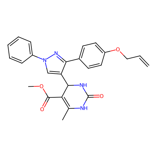 methyl 6-methyl-2-oxo-4-{1-phenyl-3-[4-(prop-2-en-1-yloxy)phenyl]-1H-pyrazol-4-yl}-1,2,3,4-tetrahydropyrimidine-5-carboxylate structure
